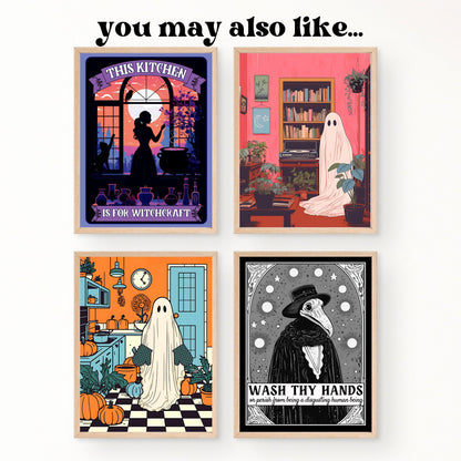 Please Don't Summon Demons In The Bathroom (No Border Version) Tarot Card Print - Bathroom Wall Art - Vintage Halloween - Framed or Unframed LiveOakPrint