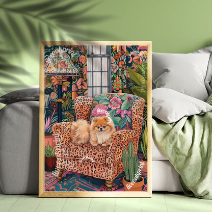 Pomeranian Lounging on a Luxury Sofa - Maximalist Wall Art - Pomeranian Dog Print - Maximalism Dog Print LiveOakPrint