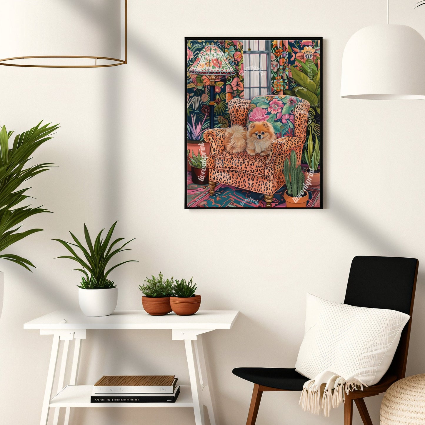 Pomeranian Lounging on a Luxury Sofa - Maximalist Wall Art - Pomeranian Dog Print - Maximalism Dog Print LiveOakPrint