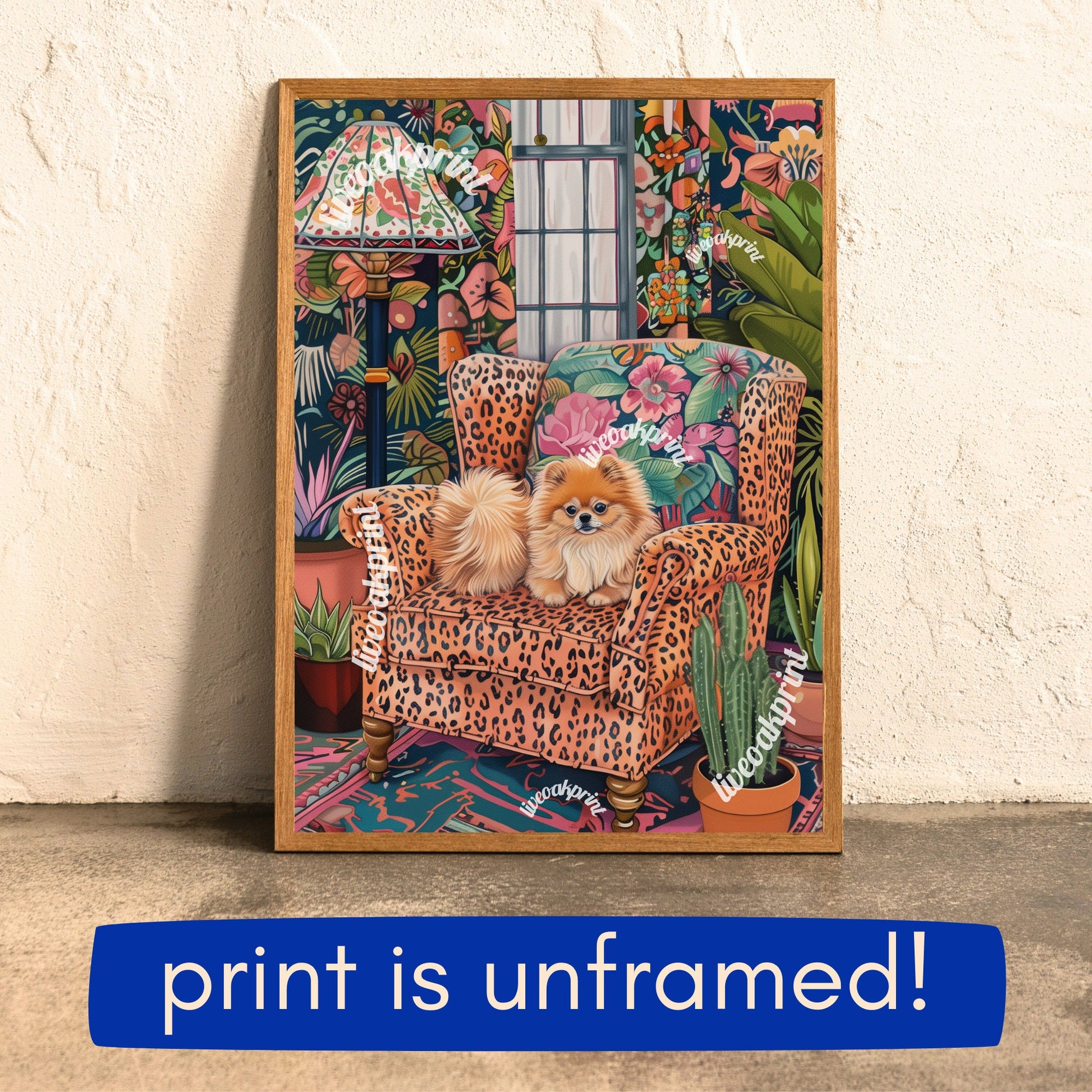 Pomeranian Lounging on a Luxury Sofa - Maximalist Wall Art - Pomeranian Dog Print - Maximalism Dog Print LiveOakPrint