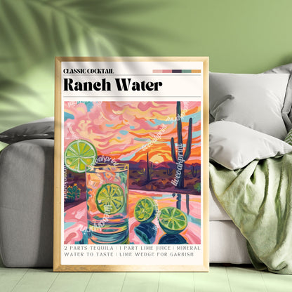 Ranch Water Print - Cocktail Wall Art - Cute Bar Cart Art - Classic Cocktail Prints - Texas Wall Art - Western Kitchen Print LiveOakPrint