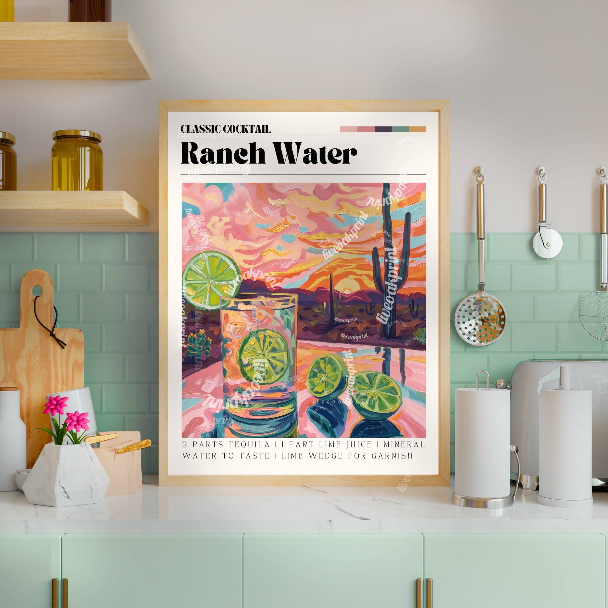 Ranch Water Print - Cocktail Wall Art - Cute Bar Cart Art - Classic Cocktail Prints - Texas Wall Art - Western Kitchen Print LiveOakPrint