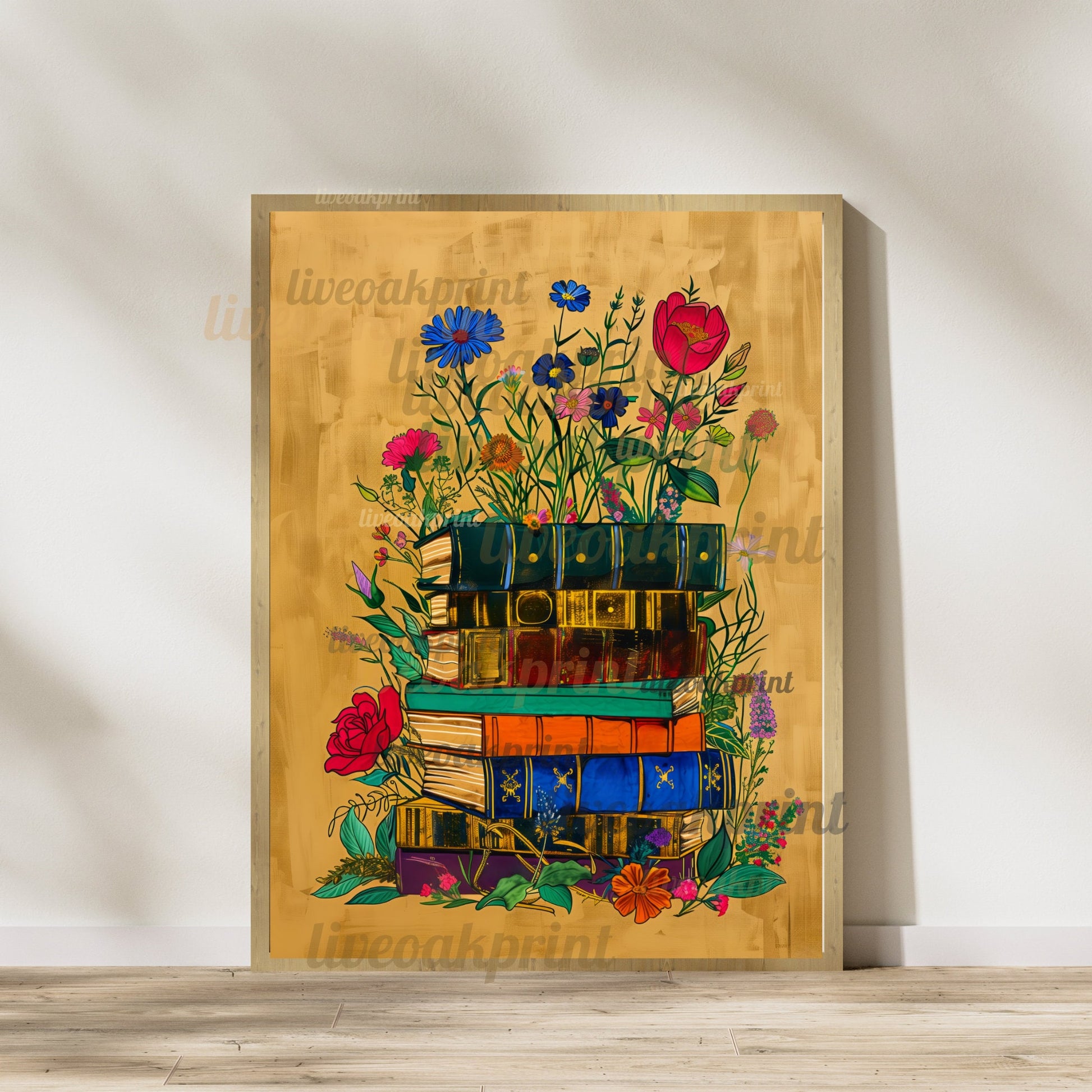 Set Of Two Reading Art Prints - Stack of Books with Flowers - Bookish Print - Reading Nook Decor - Reader Gift - Books Wall Decor - Library LiveOakPrint