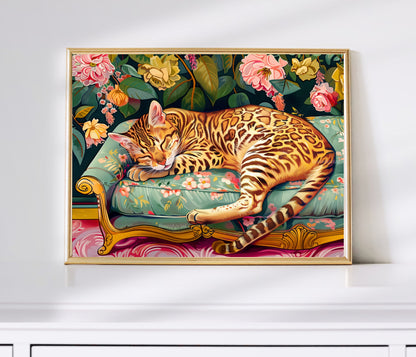 Sleeping Cat Print - Leopard Bedroom - Maximalist Wall Art - Bengal Cat Print - Leopard Wall Art - Cat Wall Art LiveOakPrint