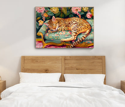 Sleeping Cat Print - Leopard Bedroom - Maximalist Wall Art - Bengal Cat Print - Leopard Wall Art - Cat Wall Art LiveOakPrint