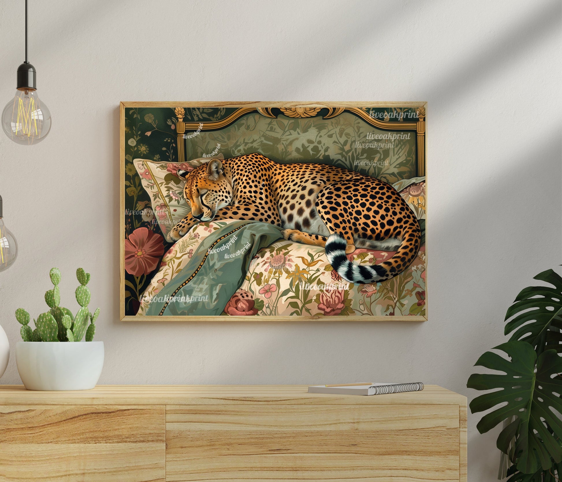 Sleeping Cheetah Print - Cheetah Bedroom - Olive Green Wall Art - Maximalist Wall Art - MaximalistCheetah Print - Cheetah Wall Art LiveOakPrint