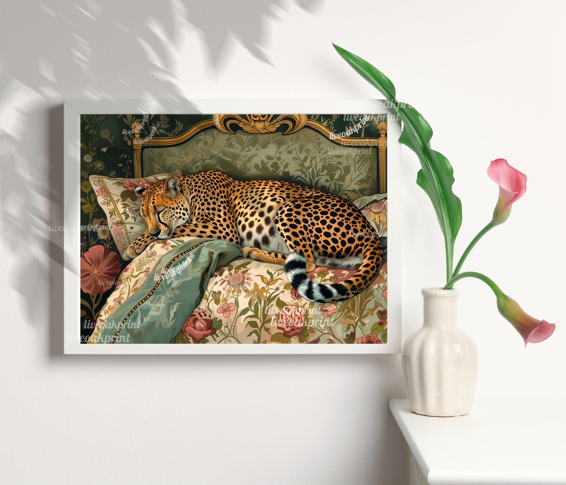 Sleeping Cheetah Print - Cheetah Bedroom - Olive Green Wall Art - Maximalist Wall Art - MaximalistCheetah Print - Cheetah Wall Art LiveOakPrint