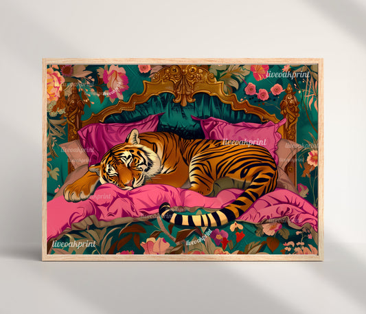 Sleeping Tiger Print - Tiger Bedroom - Maximalist Wall Art - Maximalist Tiger Print - Tiger Wall Art - Maximalist Tiger Art LiveOakPrint