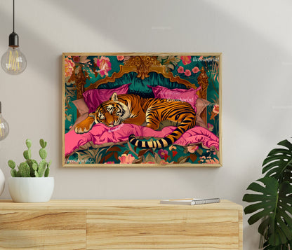 Sleeping Tiger Print - Tiger Bedroom - Maximalist Wall Art - Maximalist Tiger Print - Tiger Wall Art - Maximalist Tiger Art LiveOakPrint