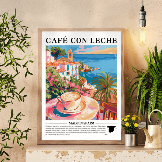 Spain - Cafe Con Leche | Coffee Around The World Series | Cafe Con Leche Print - Spain Print -Spanish Kitchen Print - Spain Travel Poster LiveOakPrint