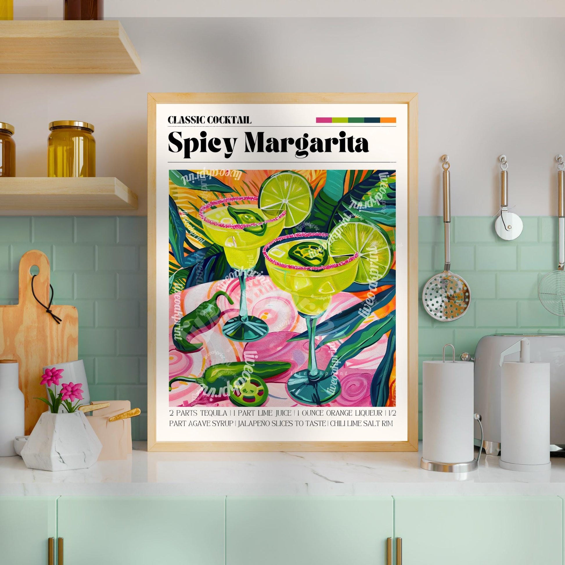 Spicy Margarita Print - Spicy Margarita Cocktail Wall Art - Cute Bar Cart Art - Classic Cocktail Prints - Margarita Decor - Spicy Print LiveOakPrint