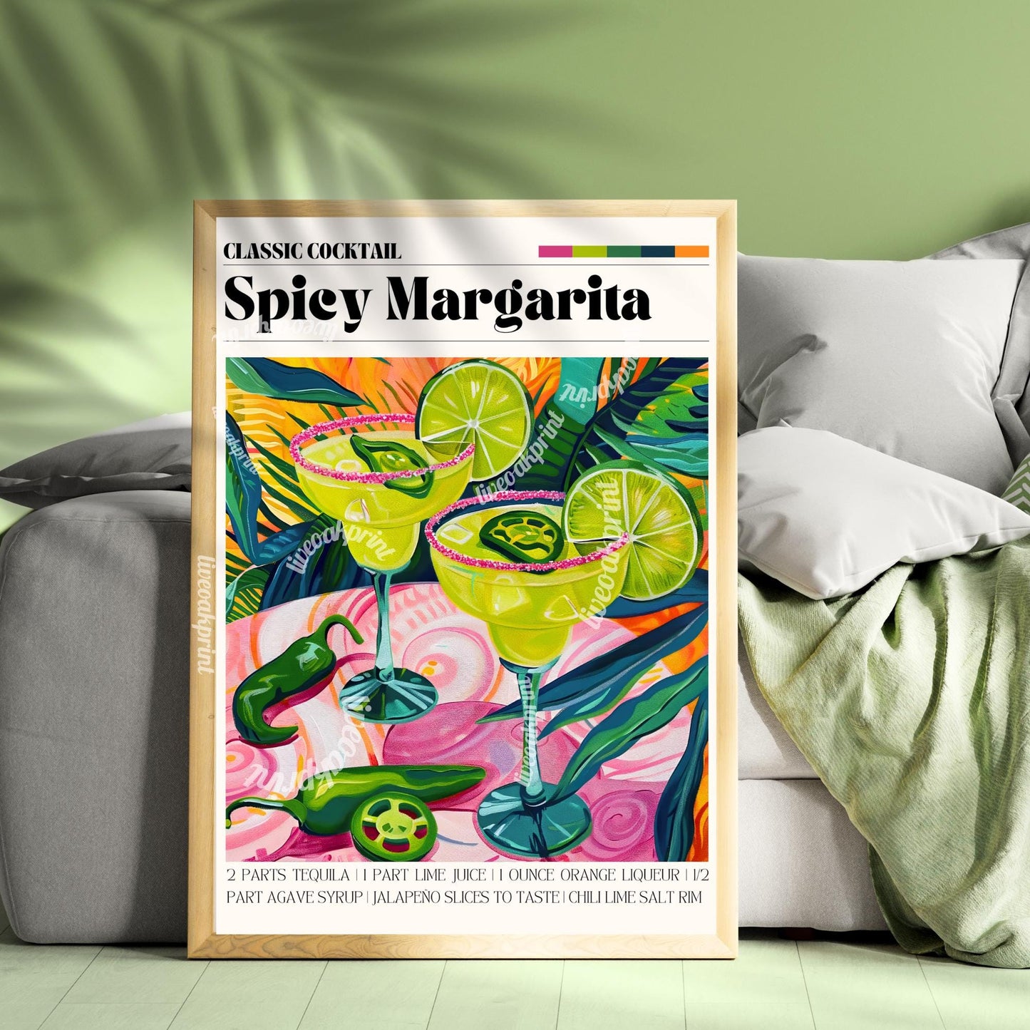 Spicy Margarita Print - Spicy Margarita Cocktail Wall Art - Cute Bar Cart Art - Classic Cocktail Prints - Margarita Decor - Spicy Print LiveOakPrint