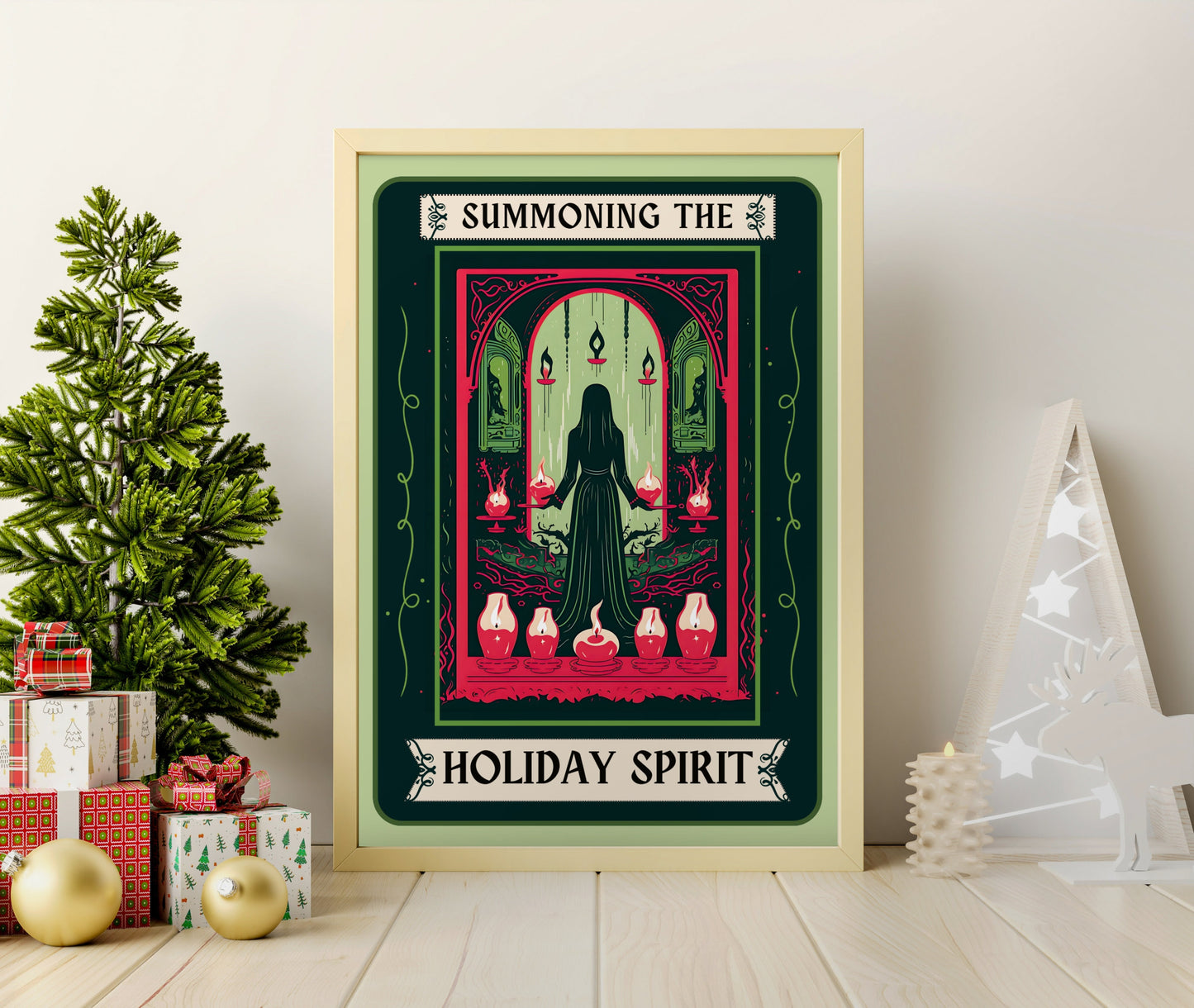 Summoning the Holiday Spirit - Christmas Tarot Print - Scary Christmas - Spooky Christmas - Gothic Christmas - Funny Christmas LiveOakPrint