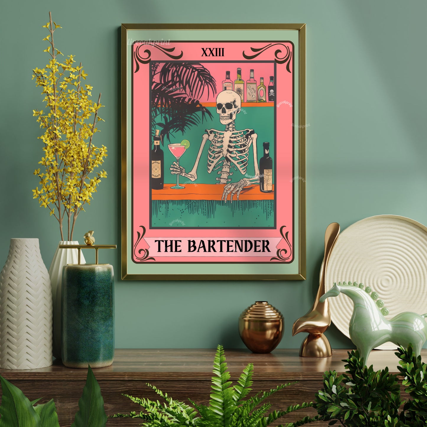 The Bartender Tarot Card - Skeleton Wall Art - Bar Cart Art - Skeleton Cocktail Print - Witchy Bar Art - Gothic Kitchen Sign - Spooky Print LiveOakPrint