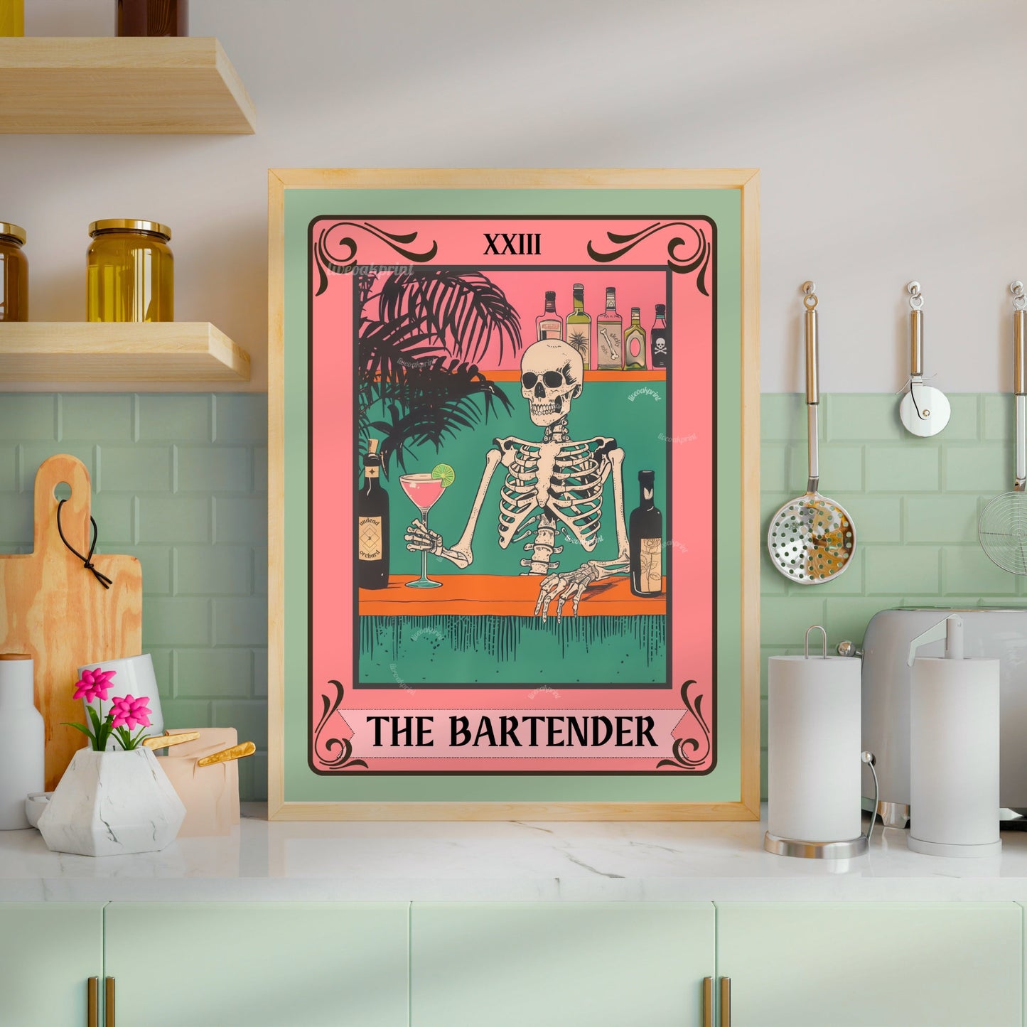 The Bartender Tarot Card - Skeleton Wall Art - Bar Cart Art - Skeleton Cocktail Print - Witchy Bar Art - Gothic Kitchen Sign - Spooky Print LiveOakPrint