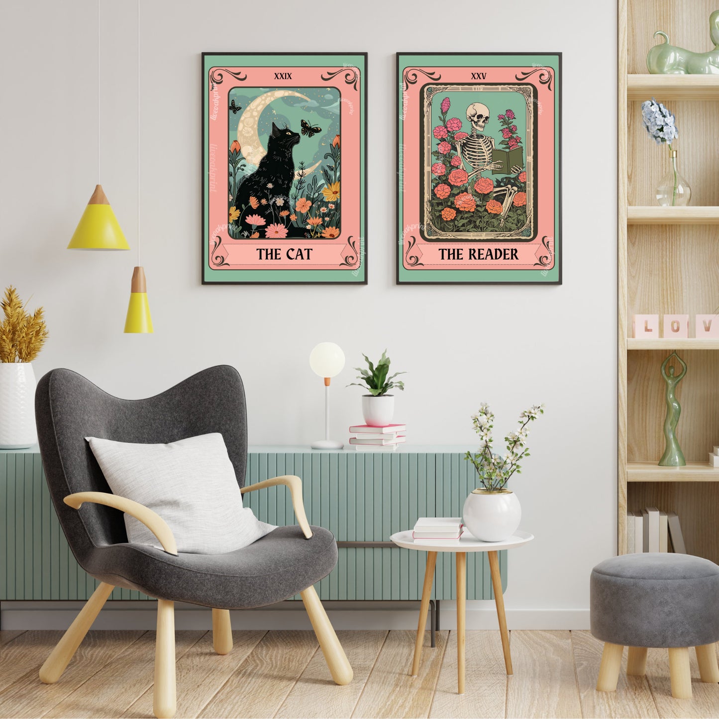 The Cat Tarot Print - Cat Tarot Card - Botanical Cat Moon Print - Black Cat Wall Art - Witchy Cat Decor LiveOakPrint