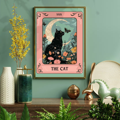 The Cat Tarot Print - Cat Tarot Card - Botanical Cat Moon Print - Black Cat Wall Art - Witchy Cat Decor LiveOakPrint