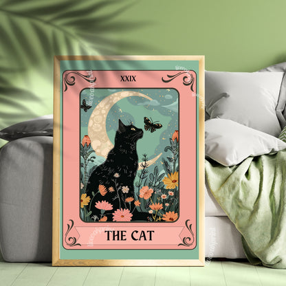 The Cat Tarot Print - Cat Tarot Card - Botanical Cat Moon Print - Black Cat Wall Art - Witchy Cat Decor LiveOakPrint