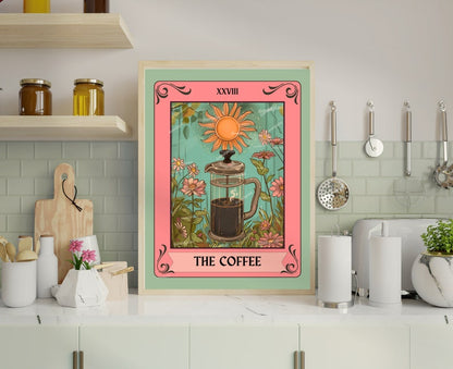 The Coffee Tarot Card - Coffee Bar Art - Witchy Kitchen Print - Witchy Bar Art - Gothic Kitchen Sign - French Press Print LiveOakPrint