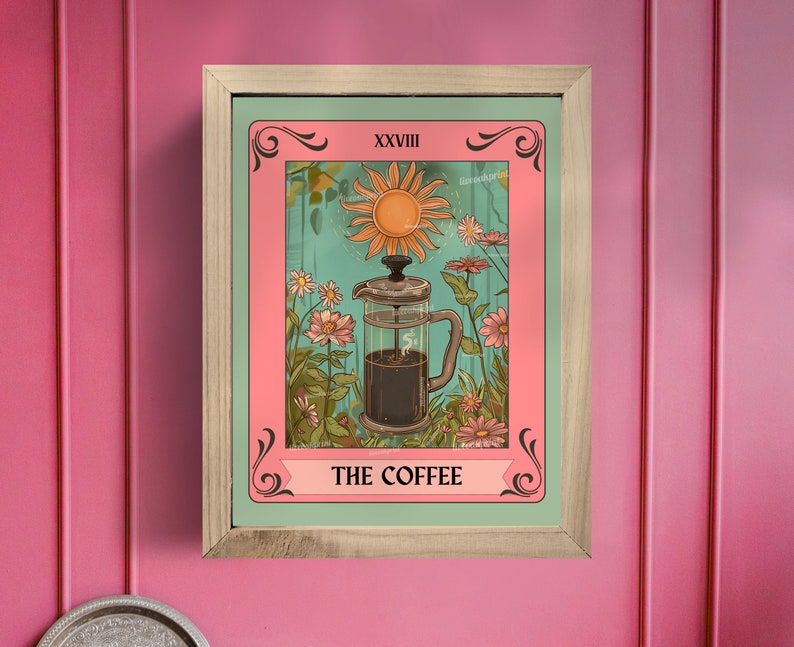 The Coffee Tarot Card - Coffee Bar Art - Witchy Kitchen Print - Witchy Bar Art - Gothic Kitchen Sign - French Press Print LiveOakPrint