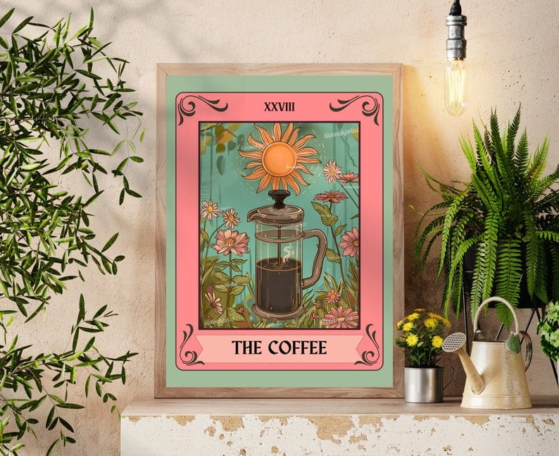 The Coffee Tarot Card - Coffee Bar Art - Witchy Kitchen Print - Witchy Bar Art - Gothic Kitchen Sign - French Press Print LiveOakPrint