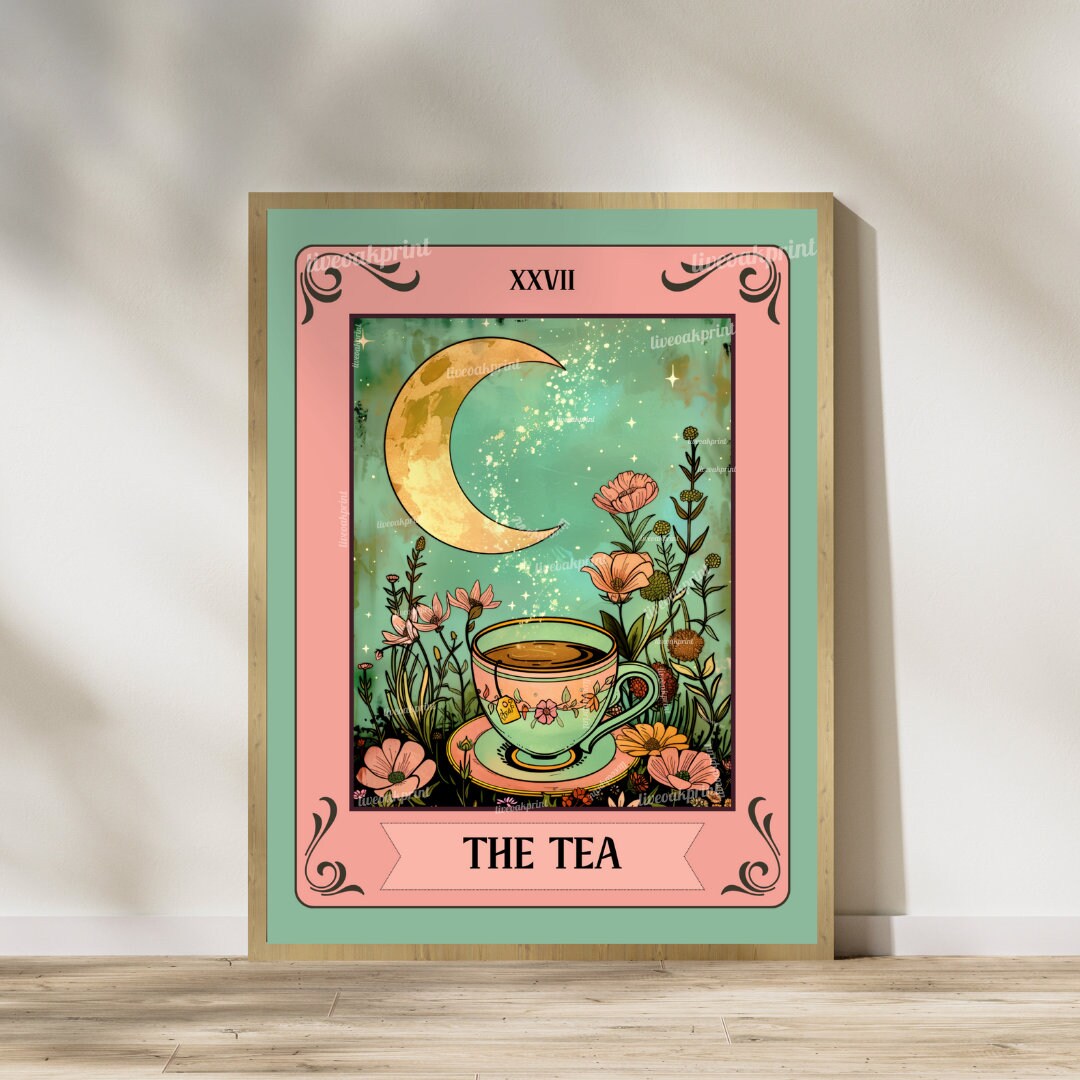 The Coffee and The Tea Tarot Print - Set Of 2 Sun and Moon Prints - Boho Kitchen Art - Set Of Two Coffee and Tea Prints LiveOakPrint