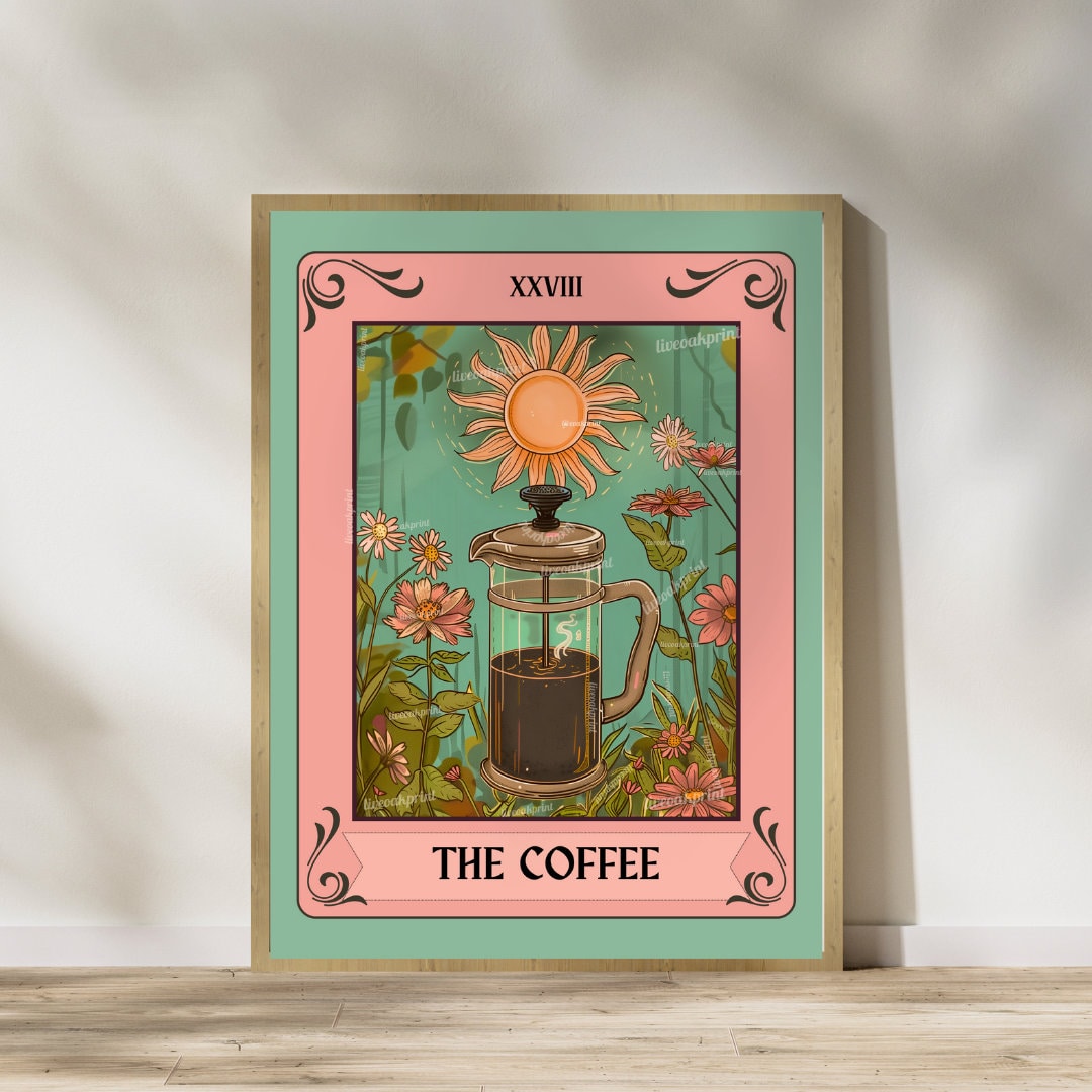 The Coffee and The Tea Tarot Print - Set Of 2 Sun and Moon Prints - Boho Kitchen Art - Set Of Two Coffee and Tea Prints LiveOakPrint