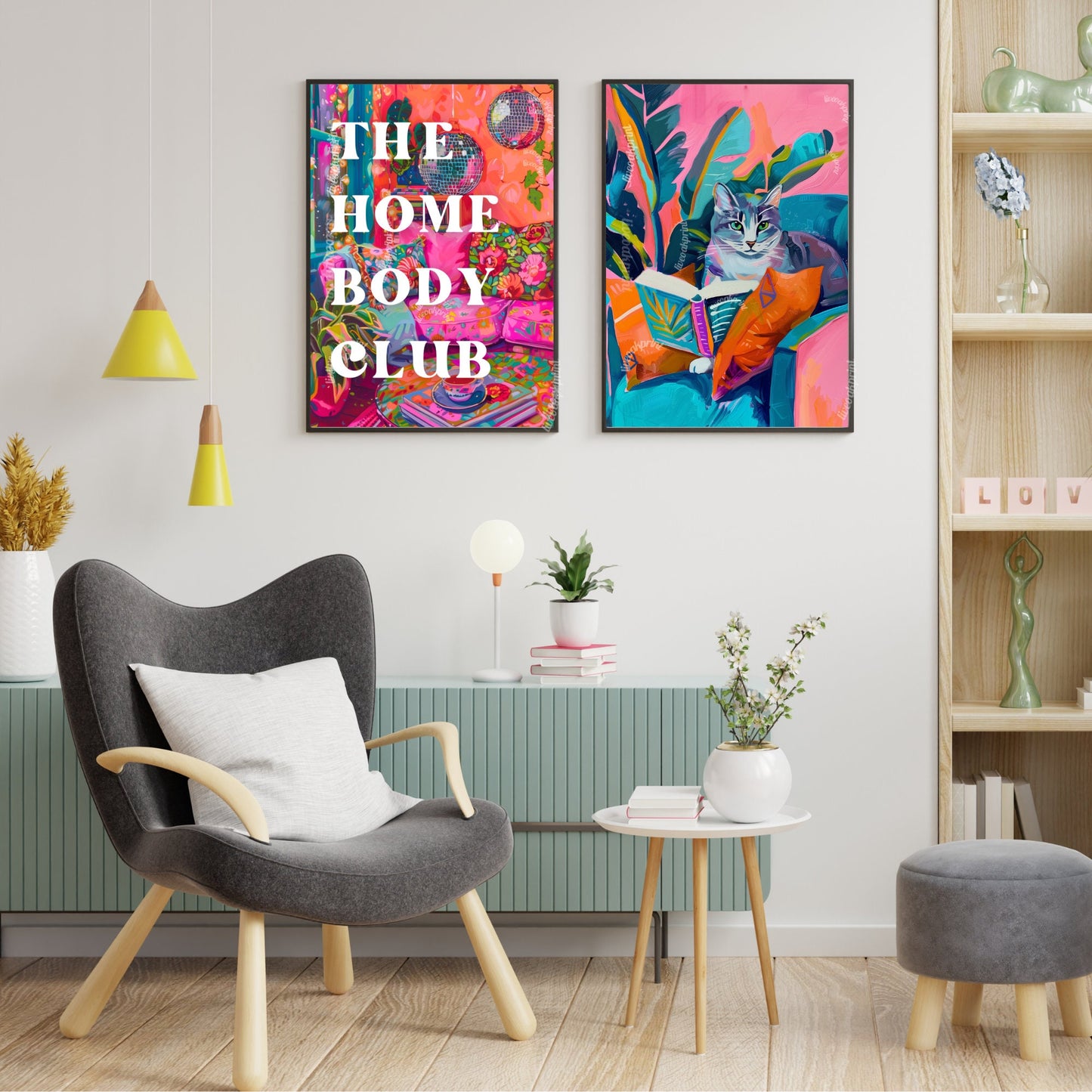 The Homebody Club Sign - Disco Living Room Trendy Typography Print - Maximalist Wall Art - Maximalist Living Room - Pink Living Room LiveOakPrint