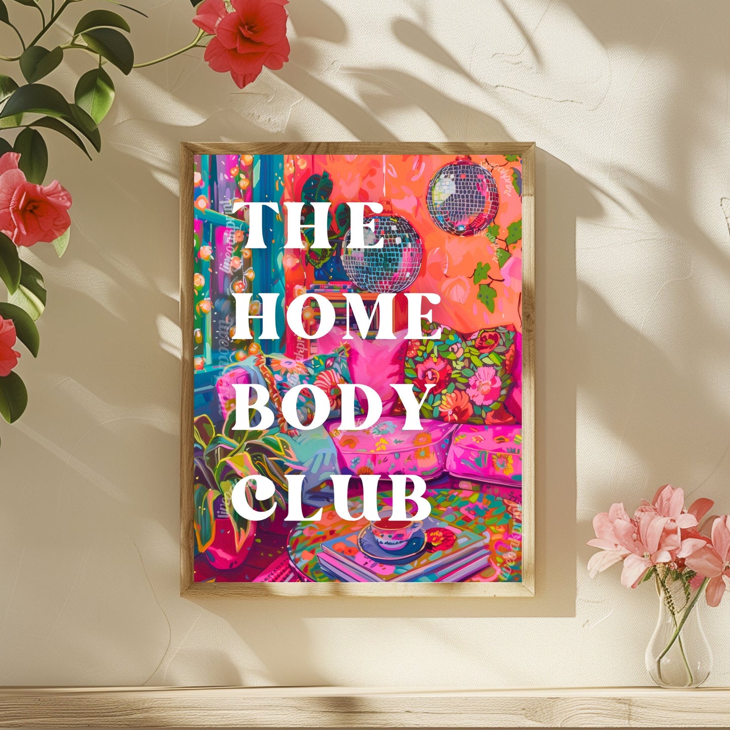 The Homebody Club Sign - Disco Living Room Trendy Typography Print - Maximalist Wall Art - Maximalist Living Room - Pink Living Room LiveOakPrint