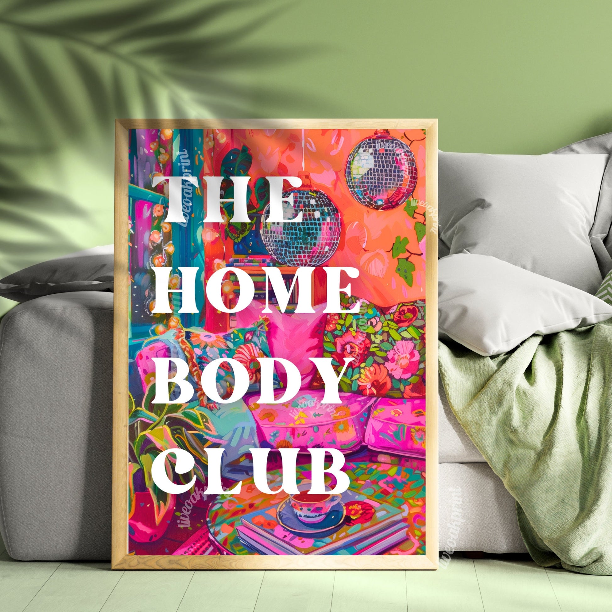 The Homebody Club Sign - Disco Living Room Trendy Typography Print - Maximalist Wall Art - Maximalist Living Room - Pink Living Room LiveOakPrint