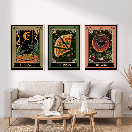 The Pizza / The Pasta / The Wine - Kitchen Prints - Food Tarot Cards - Italian Cuisine Prints - Italian Food Print - Witchy Kitchen Decor LiveOakPrint