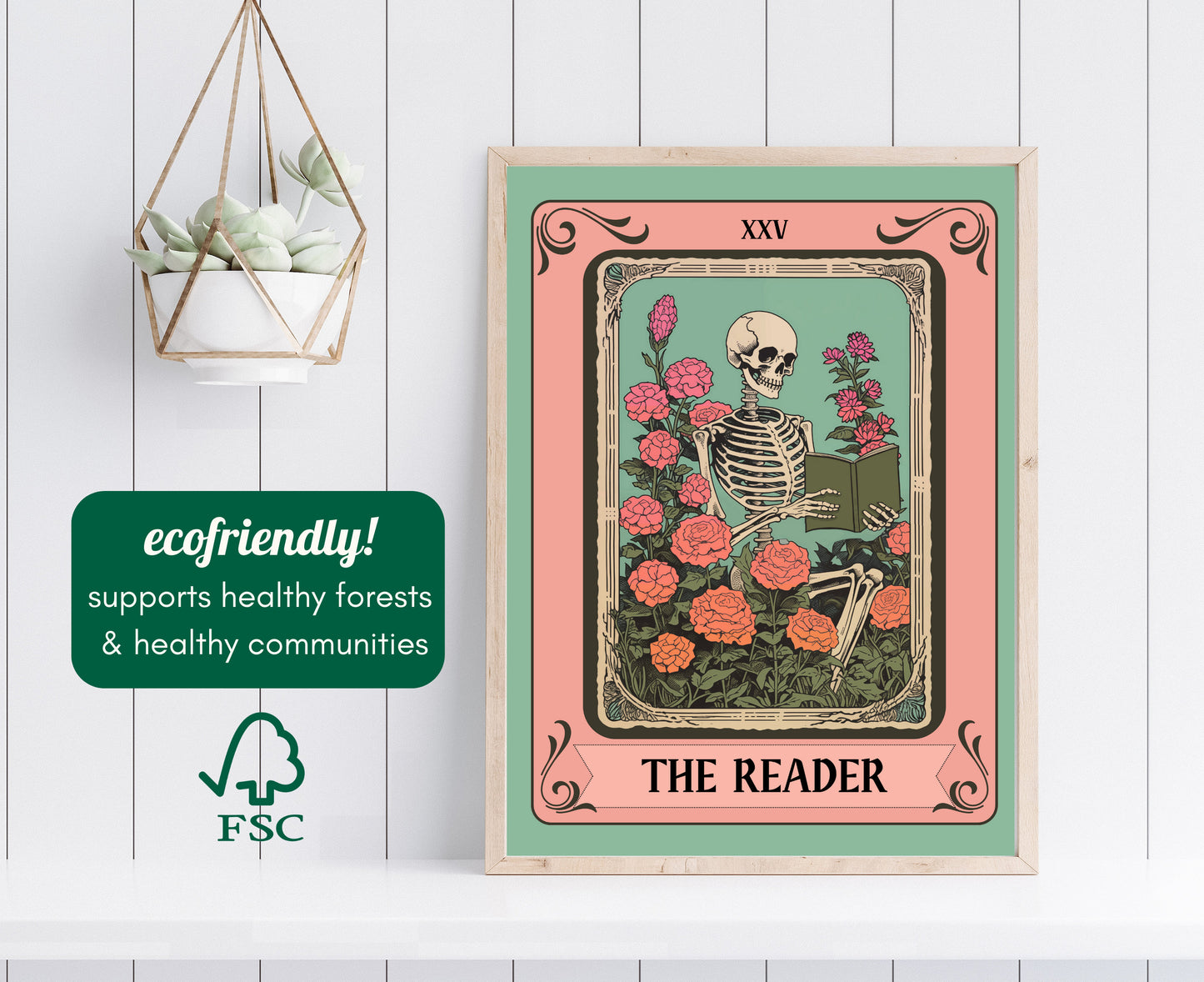 The Reader Tarot Print - Reader Tarot Card - Botanical Reading Print - Gift For Book Lover - Witchy Reading Nook Art - Witchy Library Decor LiveOakPrint