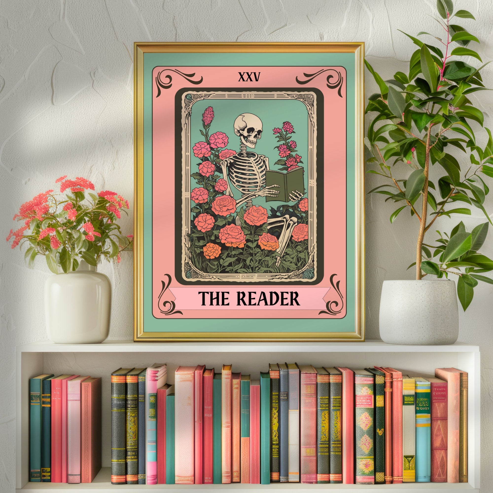 The Reader Tarot Print - Reader Tarot Card - Botanical Reading Print - Gift For Book Lover - Witchy Reading Nook Art - Witchy Library Decor