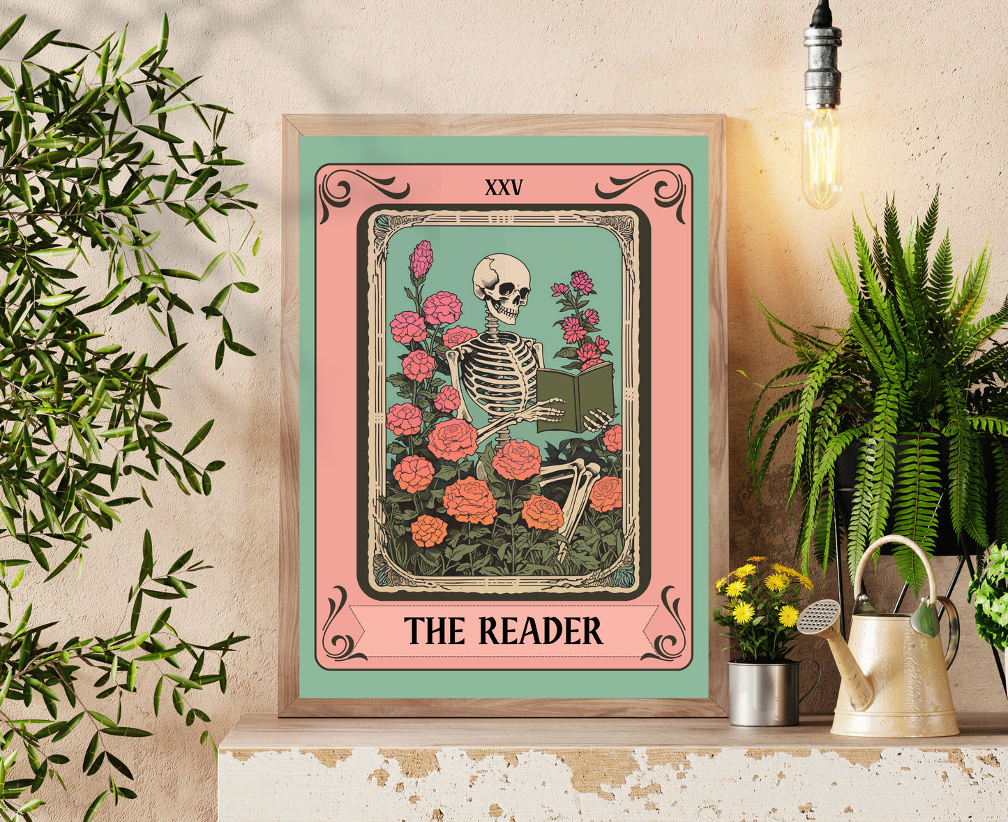 The Reader Tarot Print - Reader Tarot Card - Botanical Reading Print - Gift For Book Lover - Witchy Reading Nook Art - Witchy Library Decor LiveOakPrint