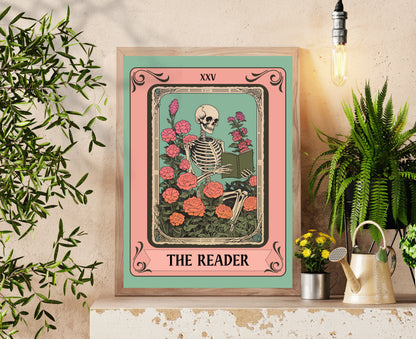 The Reader Tarot Print - Reader Tarot Card - Botanical Reading Print - Gift For Book Lover - Witchy Reading Nook Art - Witchy Library Decor LiveOakPrint