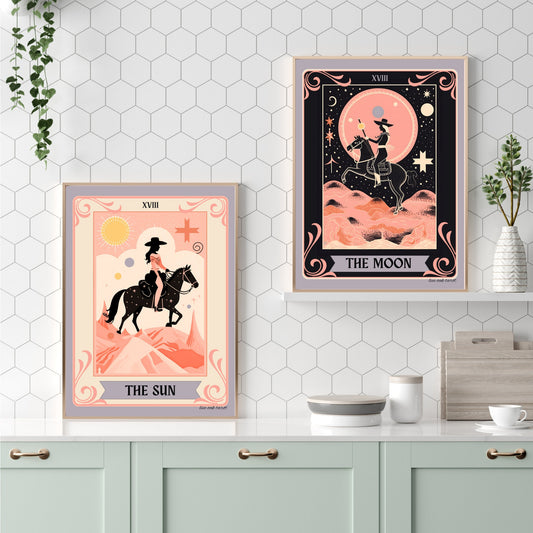 The Sun and Moon Tarot Print Bundle - Space Cowgirl Art Print - Cosmic Cowgirl Art - Cowgirl Wall Art - Western Wall Art - Boho Art Print LiveOakPrint