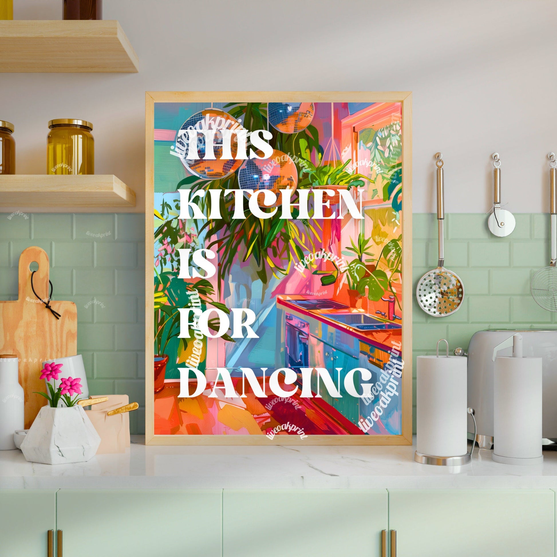 This Kitchen Is For Dancing - Kitchen Typography Print - Disco Kitchen Print - 1970s Retro Maximalist Kitchen Art - Groovy Wall Art LiveOakPrint