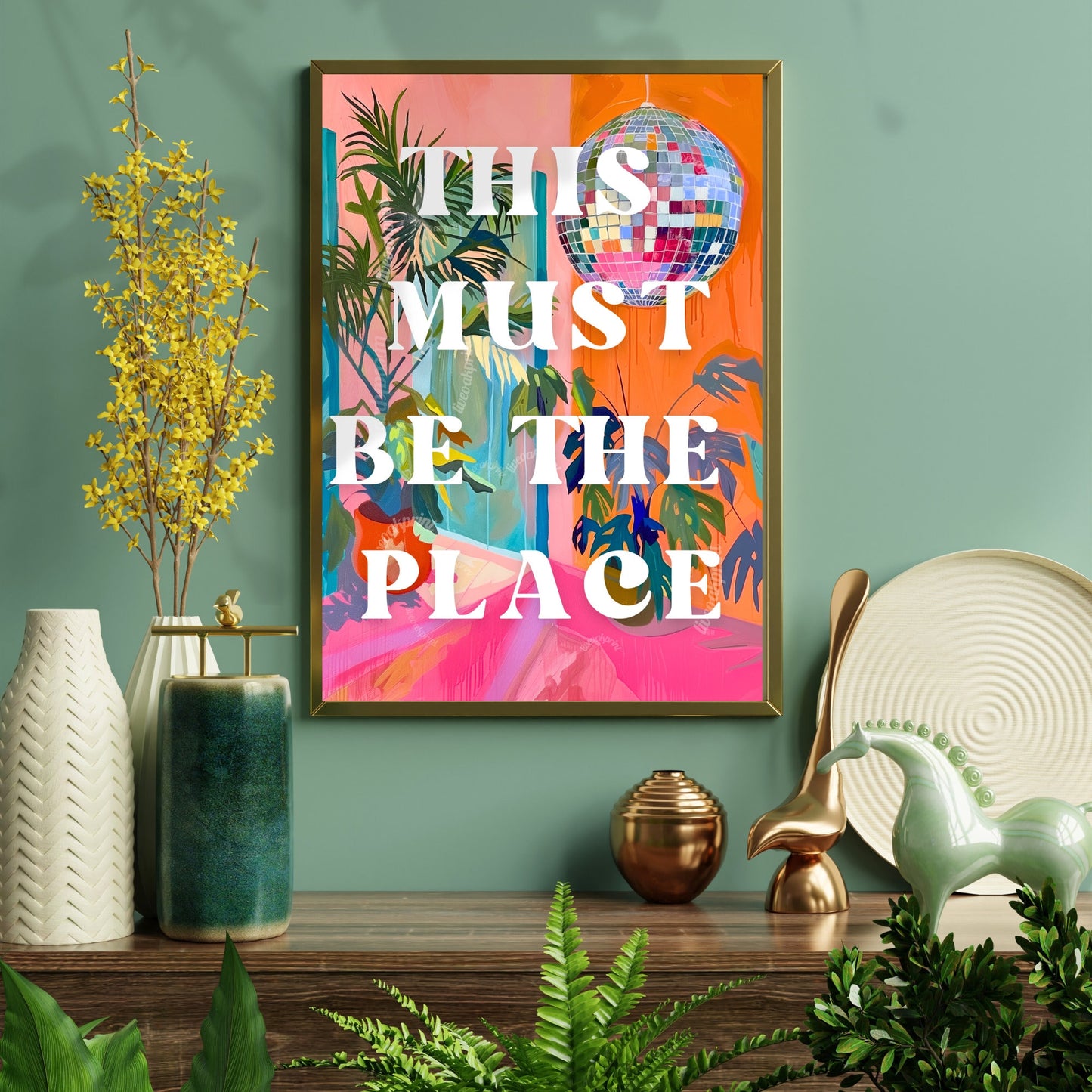 This Must Be The Place - 1970s Retro Inspired Disco Interior Print - Disco Living Room Print - Groovy Wall Art - Eclectic Disco Print LiveOakPrint