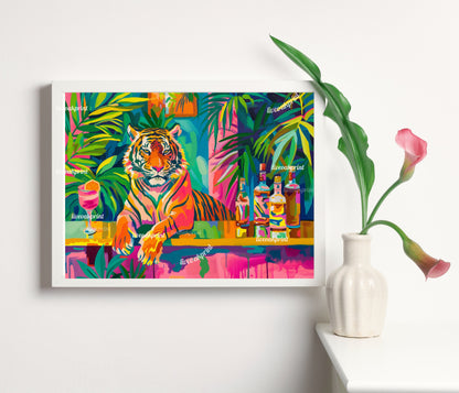 Tiger Bartender - Maximalist Bar Art - Maximalist Bar Cart Print - Maximalist Tiger Print LiveOakPrint