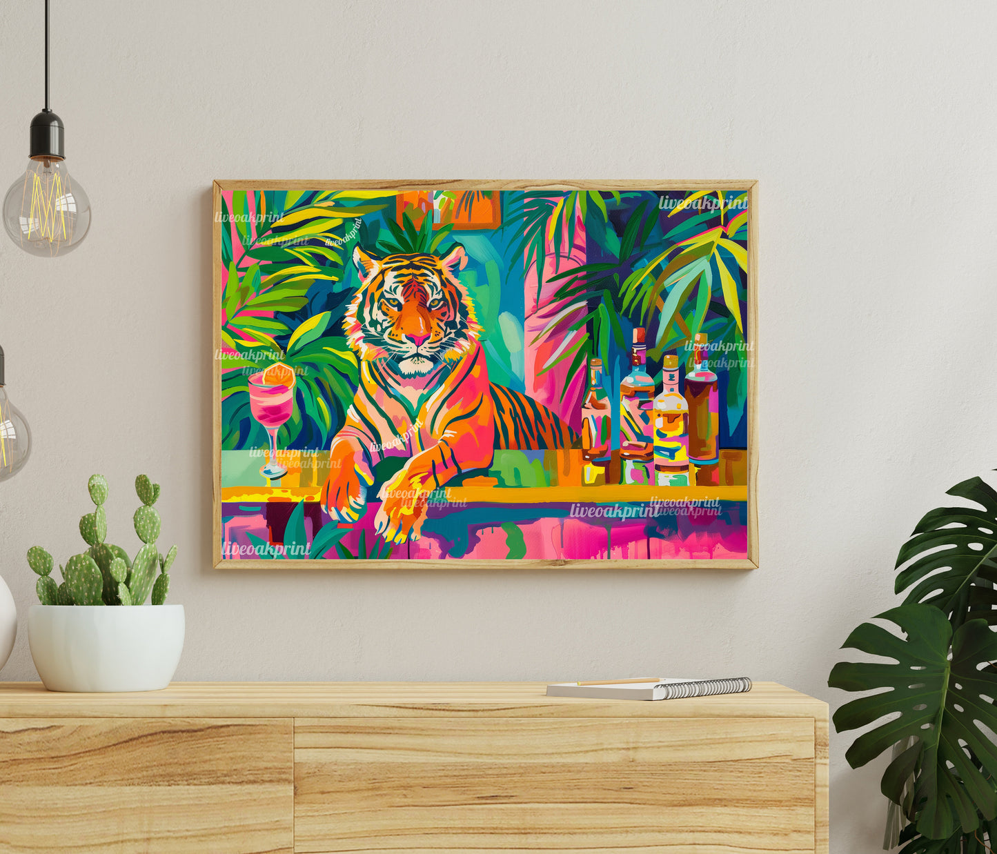 Tiger Bartender - Maximalist Bar Art - Maximalist Bar Cart Print - Maximalist Tiger Print LiveOakPrint