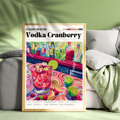 Vodka Cranberry Print - Cocktail Wall Art - Cute Bar Cart Art - Classic Cocktail Prints - Cranberry Vodka Decor - Kitchen Wall Art LiveOakPrint