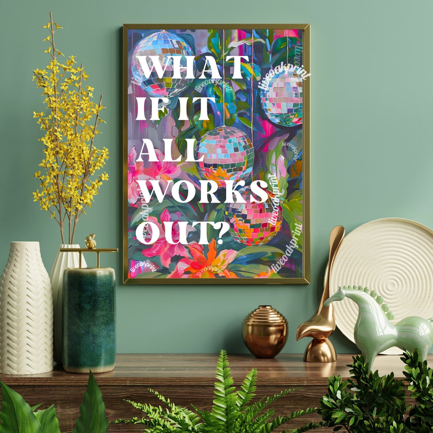 What if it all works out print - Anti Anxiety Wall Art - 1970s Retro Inspired Disco Interior Print - Eclectic Decor LiveOakPrint