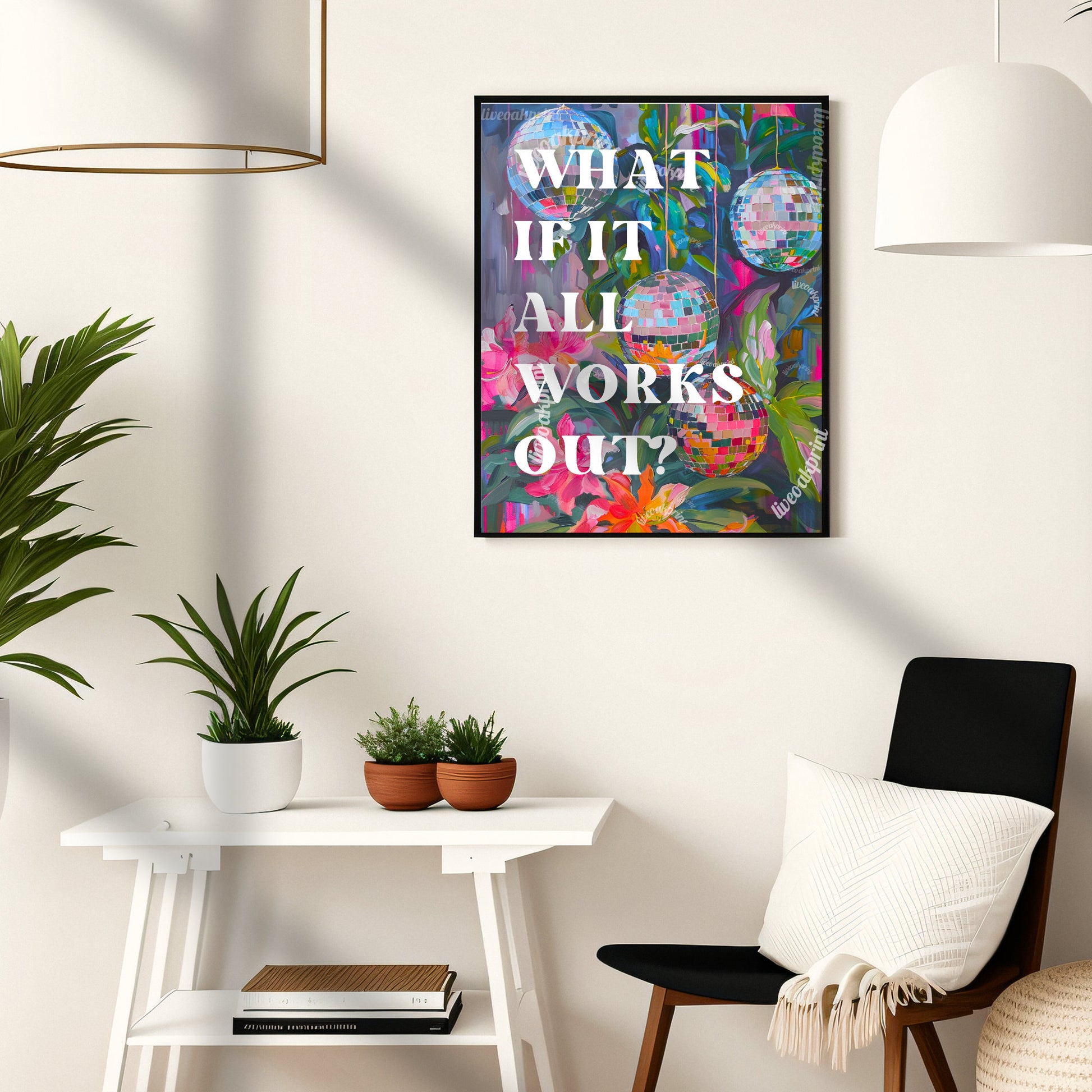 What if it all works out print - Anti Anxiety Wall Art - 1970s Retro Inspired Disco Interior Print - Eclectic Decor LiveOakPrint