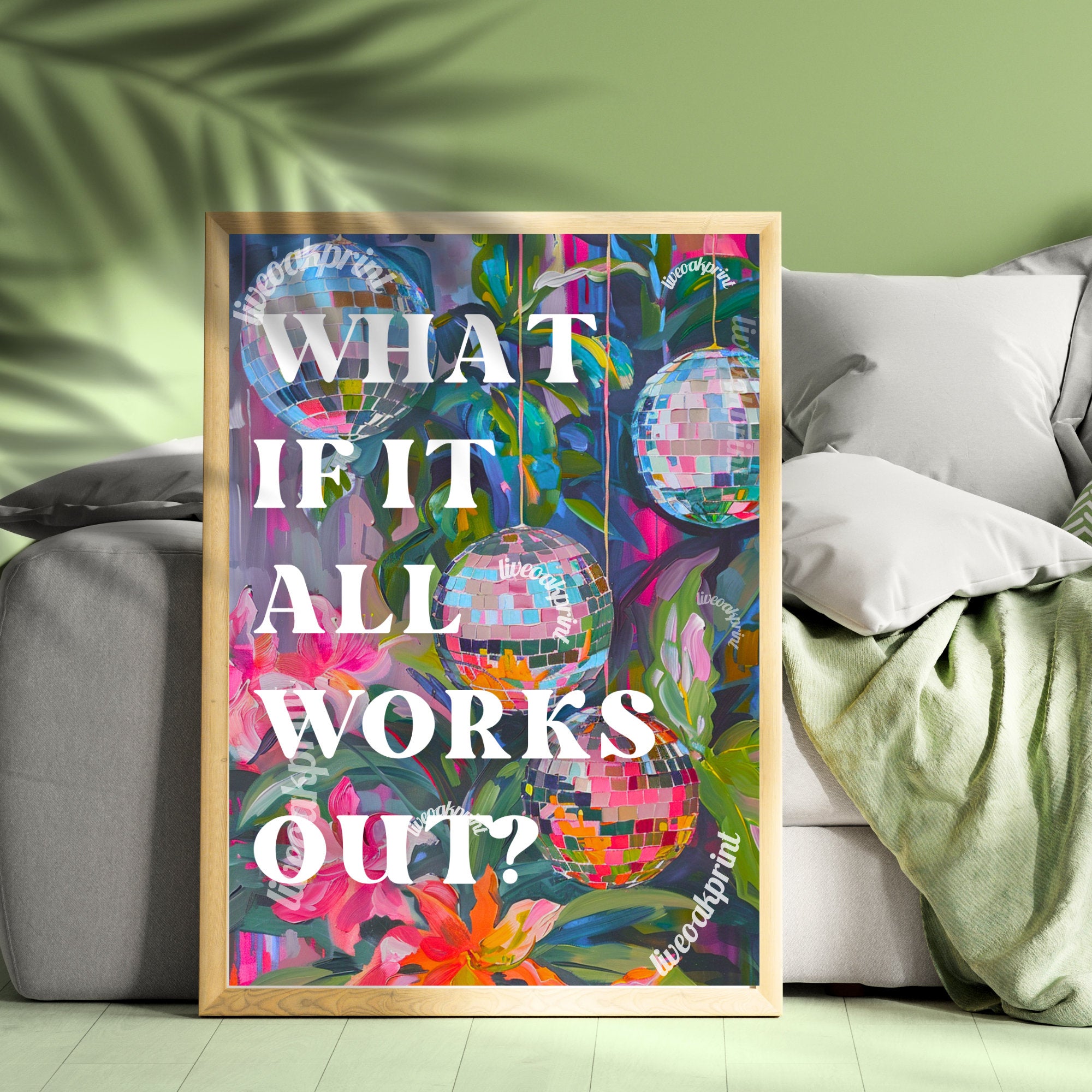 What if it all works out print - Anti Anxiety Wall Art  - 1970s Retro Inspired Disco Interior Print - Eclectic Decor