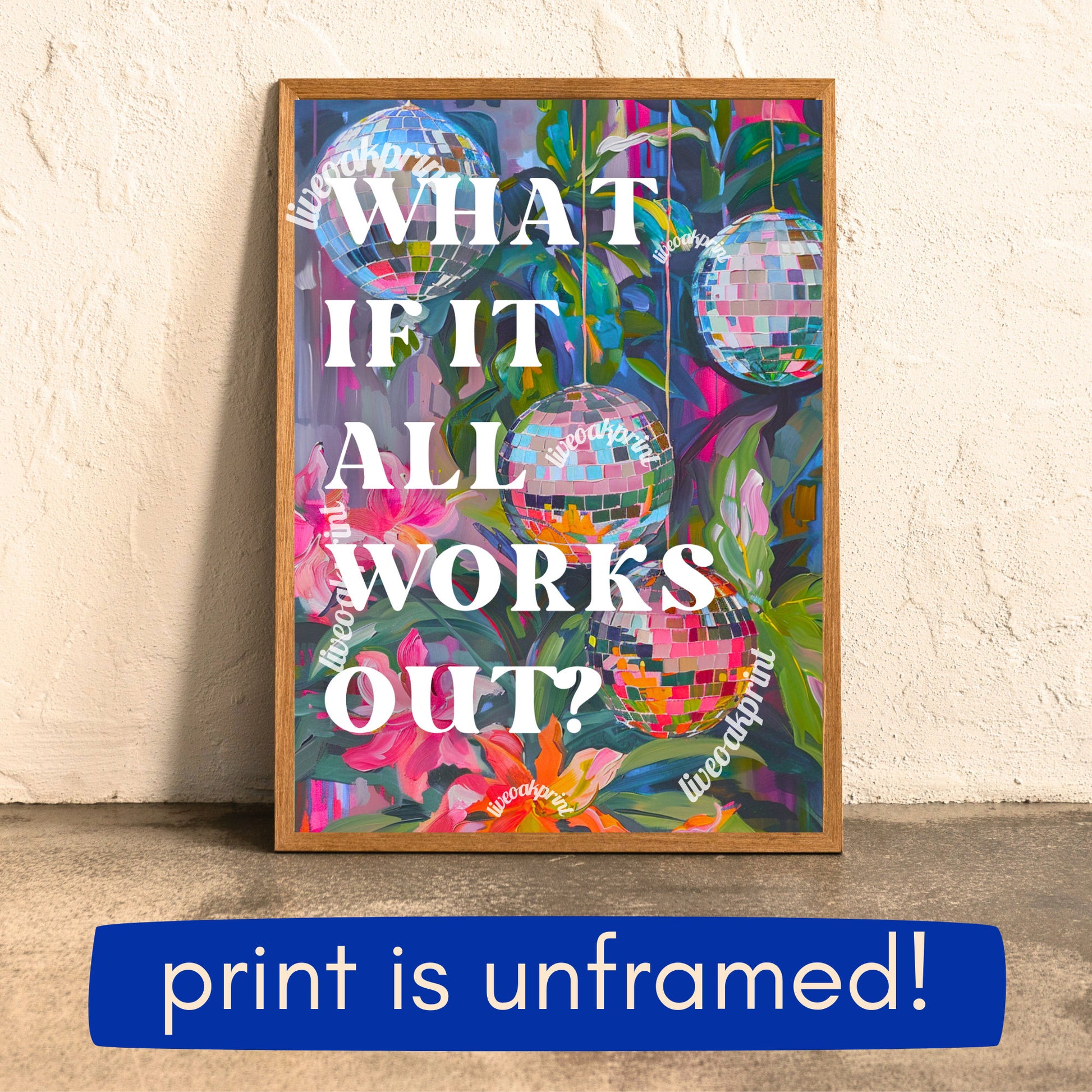 What if it all works out print - Anti Anxiety Wall Art - 1970s Retro Inspired Disco Interior Print - Eclectic Decor LiveOakPrint