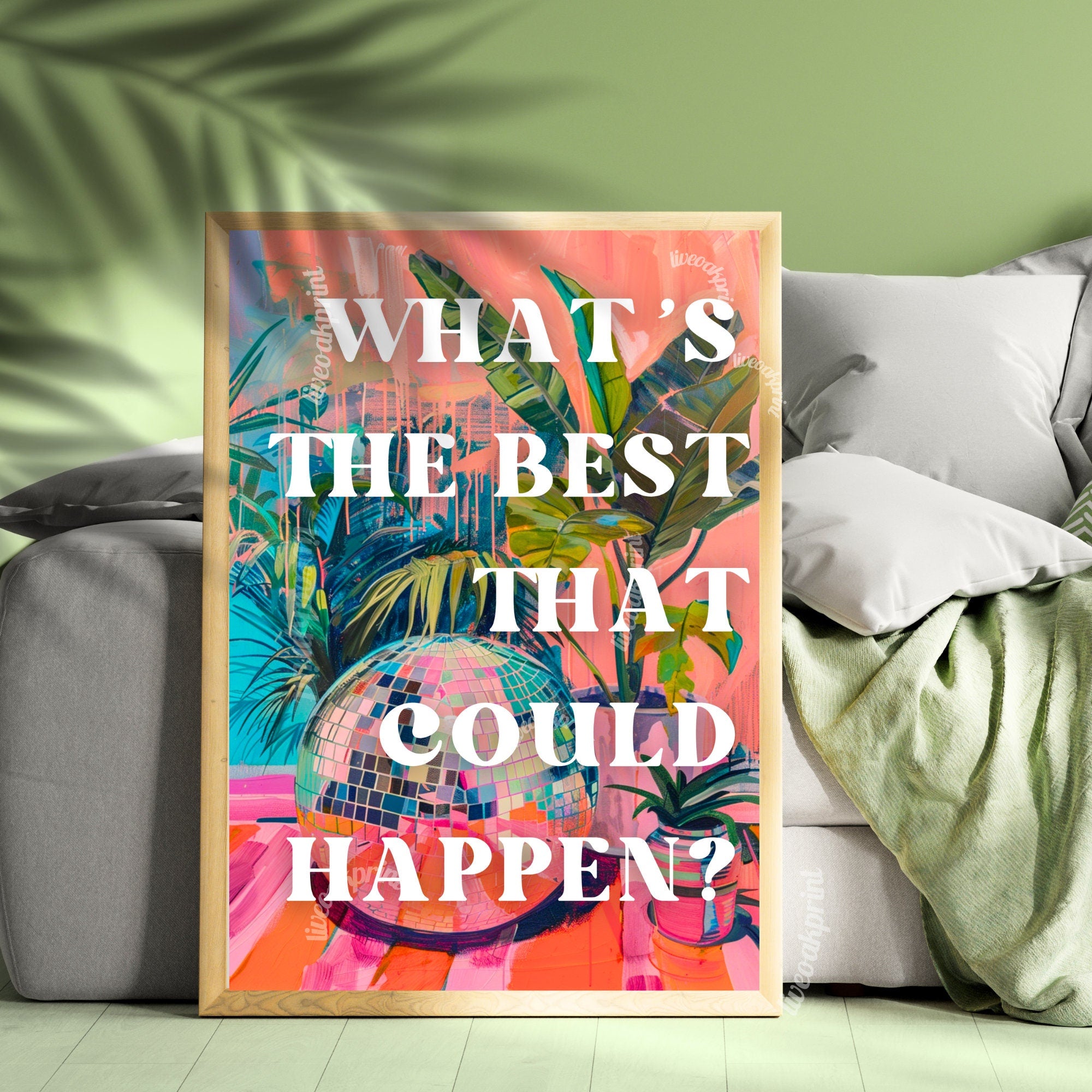 What's The Best That Could Happen? - Positive Quote Art - Anti Anxiety Wall Sign - 1970s Retro  - Disco Living Room Print - Groovy Wall Art