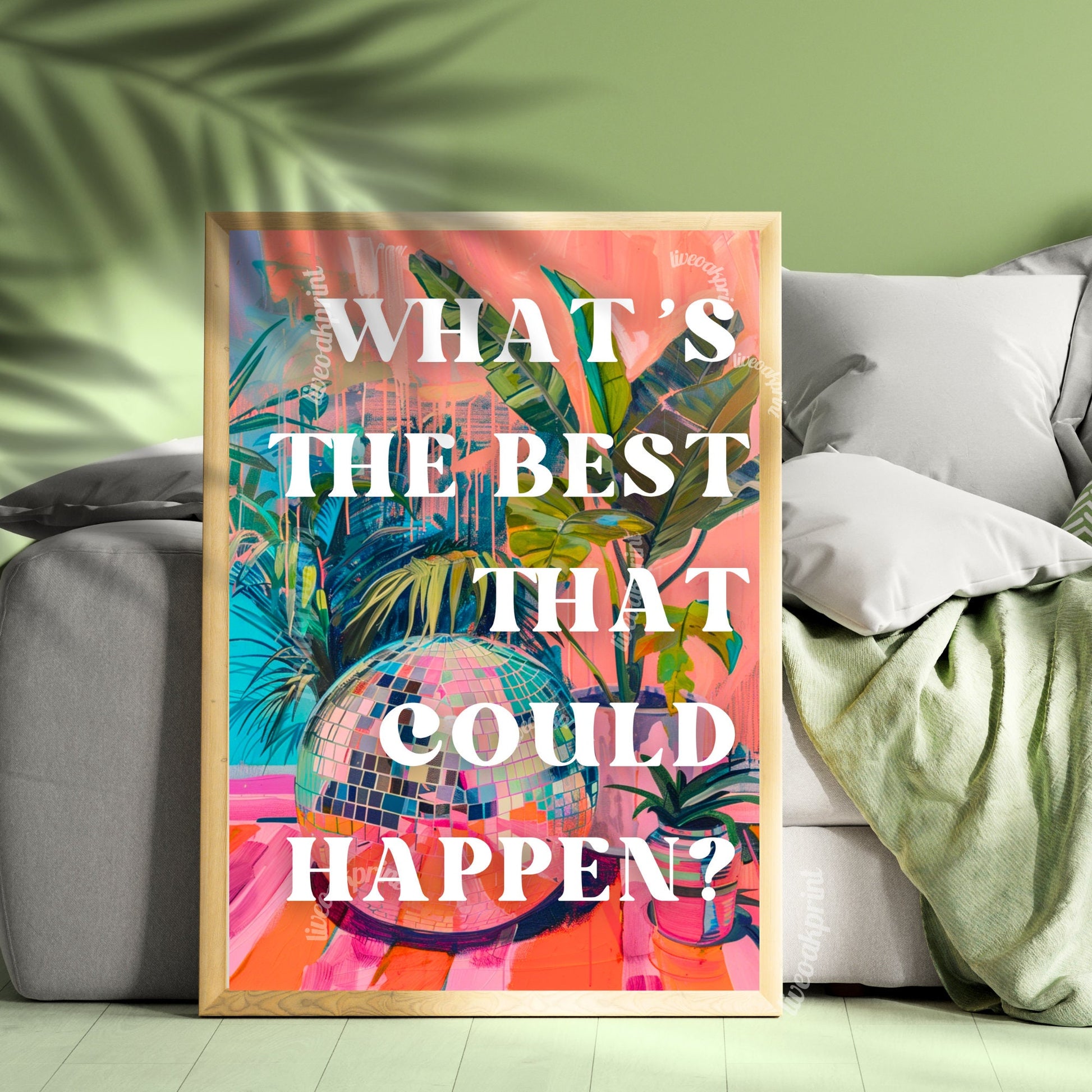 What's The Best That Could Happen? - Positive Quote Art - Anti Anxiety Wall Sign - 1970s Retro - Disco Living Room Print - Groovy Wall Art LiveOakPrint