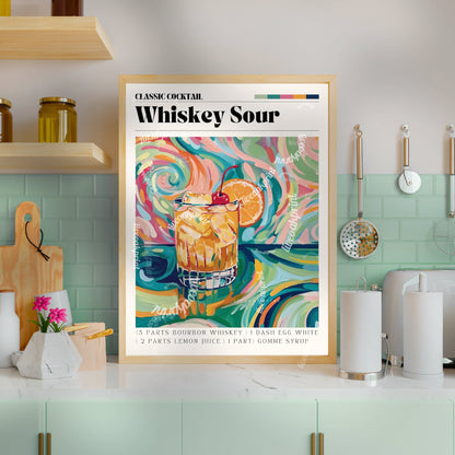 Whiskey Sour Print - Cocktail Wall Art - Cute Bar Cart Art - Classic Cocktail Prints - Paloma Wall Art - Cocktail Print Set - Funky Art LiveOakPrint