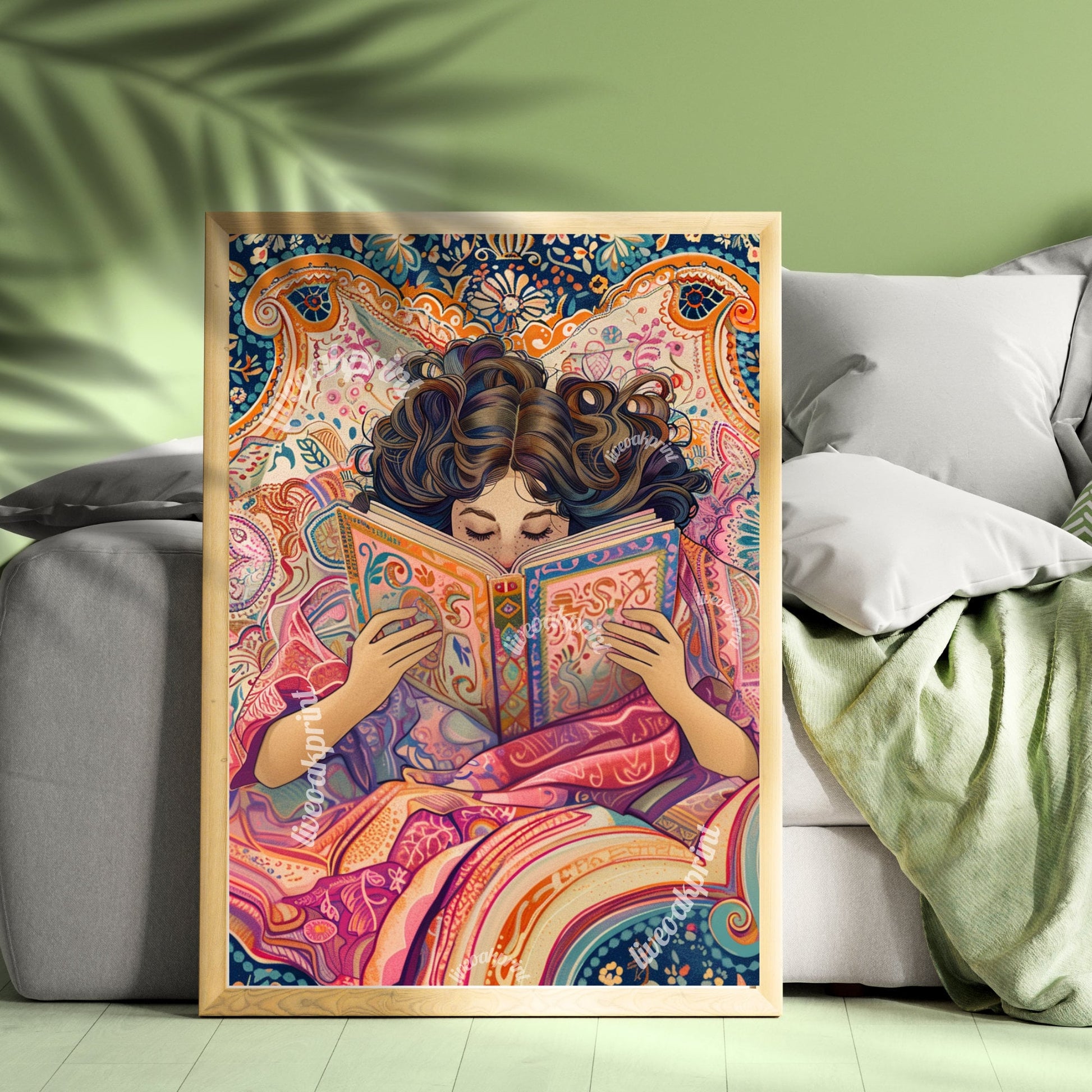 William Morris Inspired Reading Print - Woman Reading In Bed - Girl Reading In Bed - Bookish Print - Reading Decor - Maximalist Wall Art LiveOakPrint