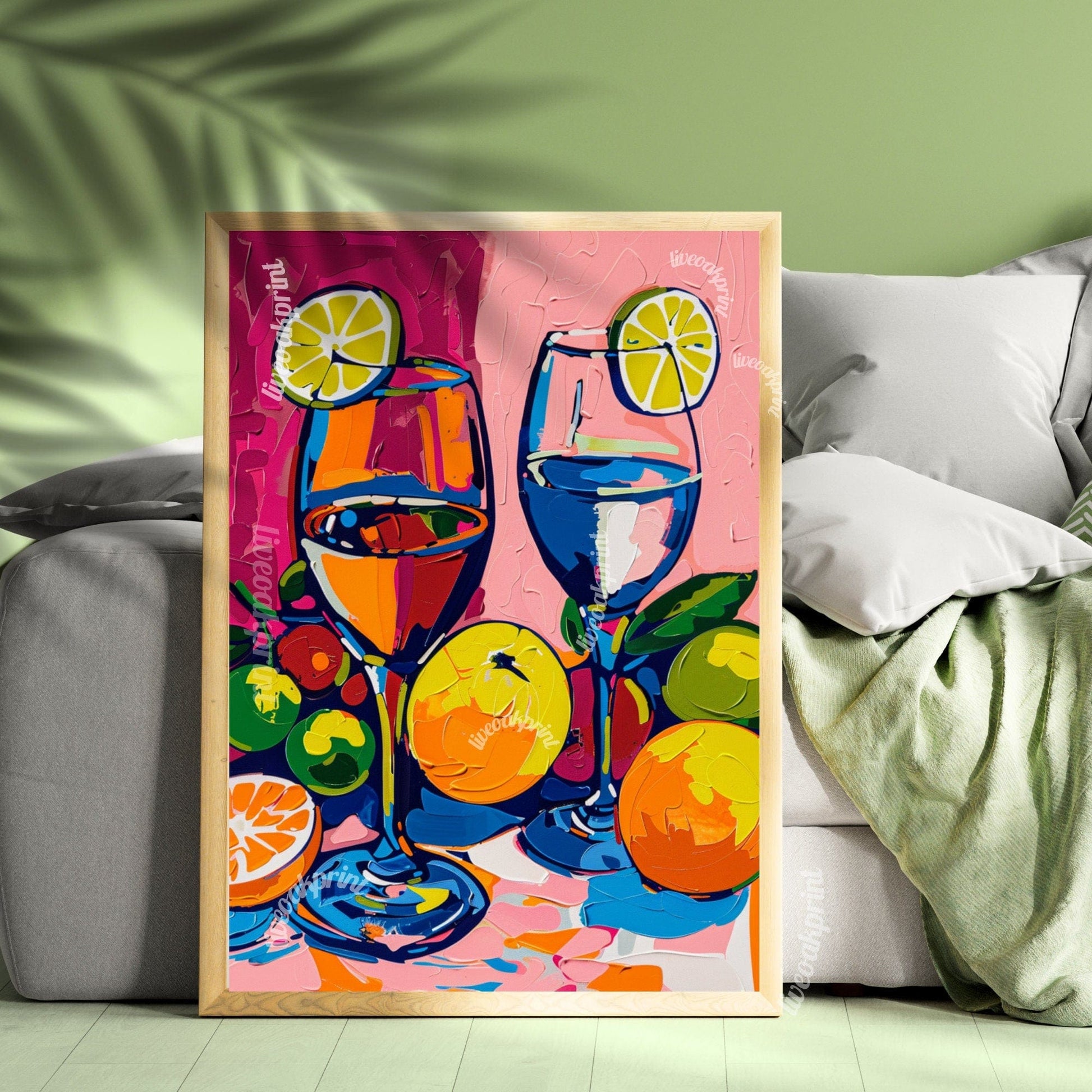 Wine Spritzers Print - Colorful Wine and Fruit Print - Maximalist Wall Art - Pink Wall Art - Wine Art Print - Classy Cocktail Print LiveOakPrint